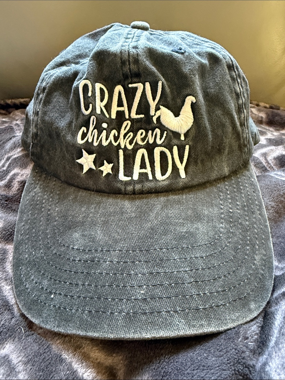 Crazy Chicken Lady Embroidered Baseball Cap - Dark Gray with White Text